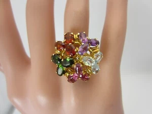 18K Oro Amarillo con Amatista Aguamarina Granate Y Turmalina Anillo 5.40CT - Imagen 1 de 16
