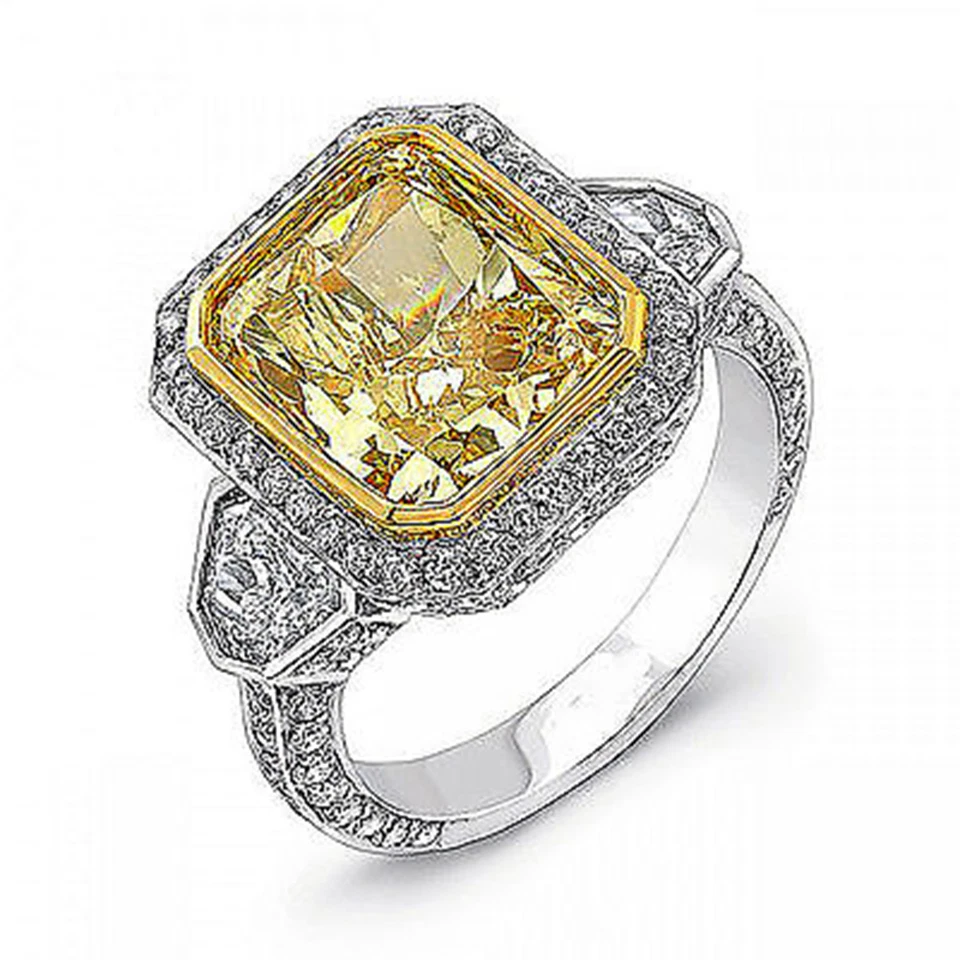 Anillo de compromiso de platino anillo de diamantes talla cojín 4,50 CTW GIA amarillo elegante Foto 1 de 1