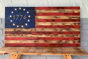 US Rustic Wood Betsy Ross American Flag Spirit of 76 Handmade 19.5x27 - Picture 1 of 1