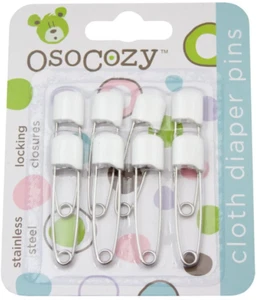 Diaper Pins - {White} - Sturdy, Stainless Steel Diaper Pins with Safe Locking... - Picture 1 of 2