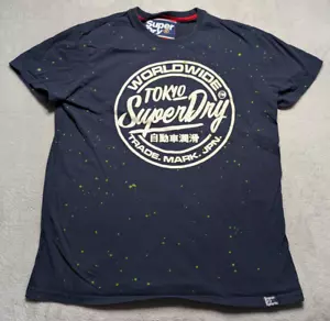 Superdry Large Tokyo Worldwide T-Shirt Navy Blau Grün Splatter Grafik Sport - Bild 1 von 7