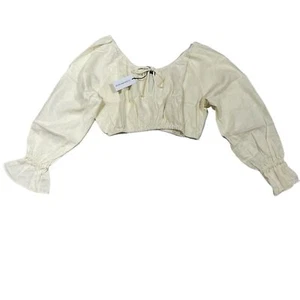 We Wore What Tie Front Top Women Large On Off Shoulder Linen Blend Cropped 90s - Picture 1 of 9