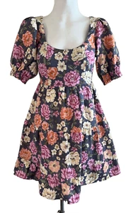 Kivari Mini Dress size AU 10 Floral on grey Linen fabric Cocktail Party Coastal - Picture 1 of 5