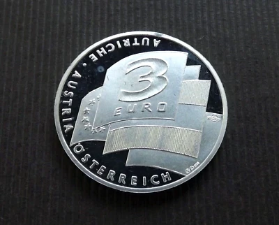 Austria Medal 1998 3 Euro Austria's First EU Presidency Silver Proof C9324 - Image 1 of 2