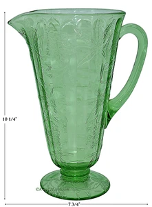 Jeannette Floral Poinsettia Depression Glass Green Hard to Find Lemonade Pitcher - Picture 1 of 8