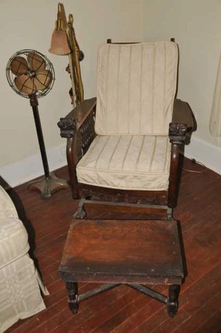 Rare Antique Victorian Claw Foot Morris Lions Head Chair Recliner Cover