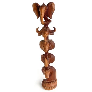 African Tribal Big Five Animal Hand-Carved Ironwood Totem Style Sculpture 1930s - Picture 1 of 10