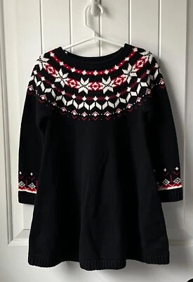 Nuevo Vestido Suéter Hanna Andersson Vacaciones Negro y Rojo Fair Isle 100 (4) Foto 1 de 4