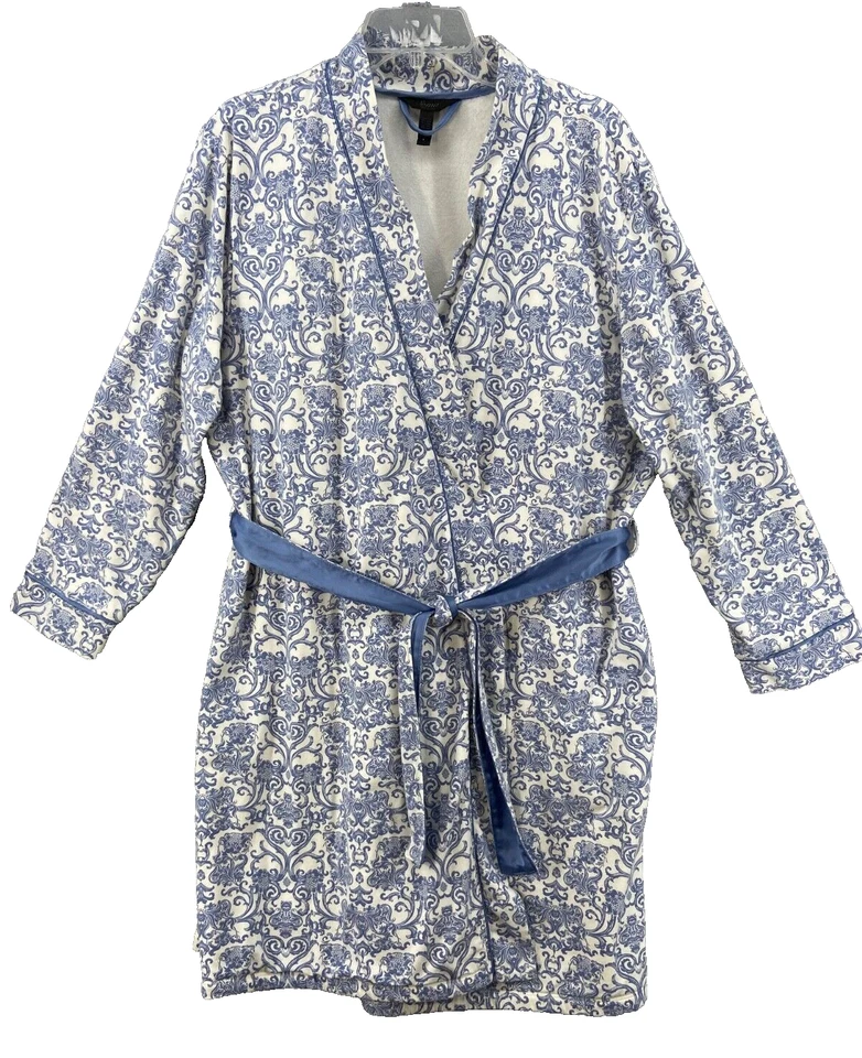 Soma Intimates Robe XL Perriwinkle Blue Floral Terry Lining Pockets Long Sleeve - Image 1 of 4