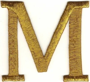 Metallic Gold Letter M patch Embroidered Monogram Wire Clarendon 2 3/8" Tall - Picture 1 of 1