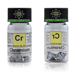 5 gramos 99,8% cromo metal elemento 24 Cr piezas brillantes en vial de vidrio etiquetado - Imagen 1 de 5