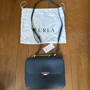 New FURLA FLF900 Navy Leather Shoulder Bag w/ Charm Mirror & Dust Bag Display - Picture 1 of 7