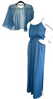 Vintage Maxi Partykleid Norman Berg Denise Mode funkelnde Kappe blau XS