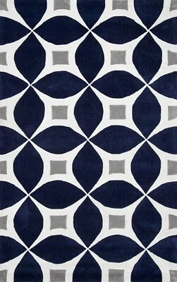 Navy Blue Aesthetic Hand Tufted New Zealand Wool Rug Without Tariff & duty - Image 1 of 4