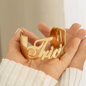 Custom Name Big Bangle Cuff Bracelet Jewelry Women Stainless Steel Adjustable - Picture 1 of 7