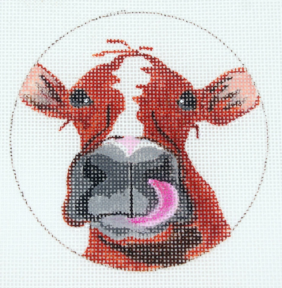 Christmas Guernsey Brown & White Cow Ornament* HP Needlepoint Canvas* By LLemon - Image 1 of 1