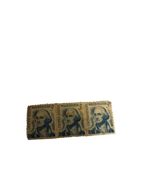 BLOCK OF 3 1967 GEORGE WASHINGTON 5 CENT BLUE Stamp Vintage Mint Never Hinged - Image 1 of 3