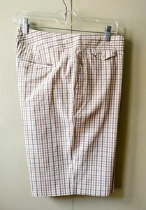 IZOD Golf Shorts NEW Women's 12 Brown Check Plaid Stretch Bermuda Activewear (EE - Picture 1 of 13