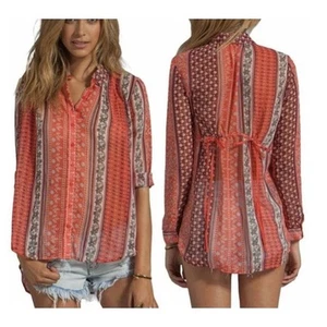 Free People XS Moonlight Mile Blouse Sheer Chiffon Floral Tunic Boho Hippie - Picture 1 of 13
