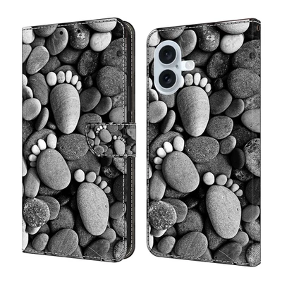 For Various Phone Card Wallet Case Bag Flip Stand Cover Magnetic Stone Footprint - Image 1 of 4