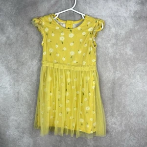 Hanna Andersson Tulle Overlay Floral Dress In Yellow Girls Size 4 - Picture 1 of 6
