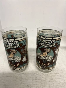 2 Vintage Dr Pepper King Of Beverages Stain Glass Style Advertising Glass Tumblr - Picture 1 of 7