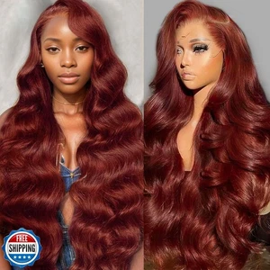 22 Inch Reddish Brown Wig Human Hair 13x6 Body Wave Lace Front Wigs HumanHair - Picture 1 of 5