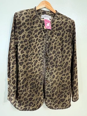 Blazer Carlisle Vintage Y2K Marrón Leopardo Gamuza Forrado Botón Talla S NUEVO Foto 1 de 4