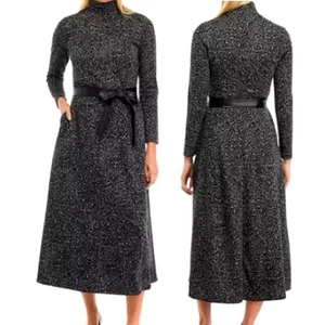 Anne Klein Long Sleeve Mock Neck Leopard Knit Midi Dress Heather Gry Large $139 - Picture 1 of 10