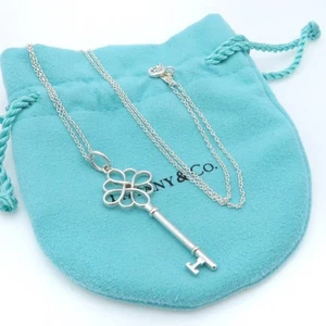 TIFFANY & Co. Sapphire Knot Key Pendant Necklace Silver AG925 Women's New - Picture 1 of 7