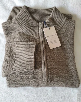 NWT SMALL Peter Millar  Crescent Texture Quarter Zip Brown Sweater MSRP $395 - Image 1 of 4