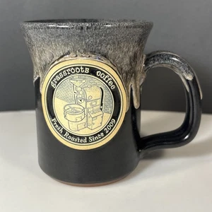 Grassroots Coffee Black Diner Mug Deneen Pottery Sand White Drip 2013 - Picture 1 of 9