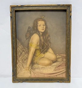 Antike Feenmädchen Chromolithographie John Drescher Co NY Psyche Stil gerahmt - Bild 1 von 13
