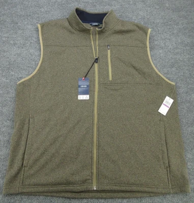 IZOD 背心男式 2XL 骆驼希瑟毛衣羊毛全拉链胸袋 XXL 全新 — 第 1/4 张图片
