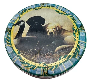 Labrador Welpen Ente Gans Vintage 1999 Metall Keks Schmuckdose Jagd blau kariert - Bild 1 von 7