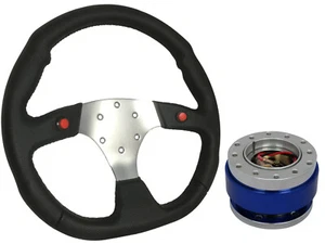 F1 CHROME Sports Steering Wheel + Chrome Blue Quick Release boss CBL for BMW - Picture 1 of 5