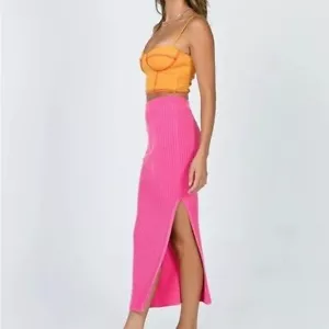 Prinzessin Polly Barbie rosa Rippstrick Midirock gerippt mit Schlitz - L/XL - Bild 1 von 8