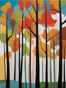 Abstrakter minimalistischer linearer Baum Bäume bunter Regenbogen Posterdruck 18 x 24 D - Bild 1 von 2