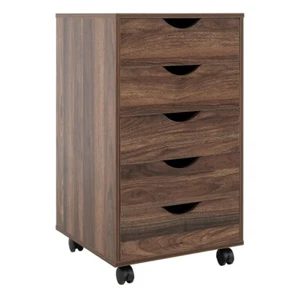 File Cabinet 5 Drawers Mobile Organizer Office Storage Dresser Cabinet. Brow Oak - Picture 1 of 5