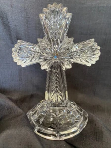 Croce Cristallo Lenox Alta 8" Con Strass Zaffiro Christian Made in Germany - Foto 1 di 10