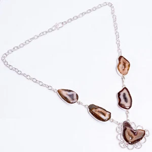 Collar de plata 925 de ágata marrón natural de Botswana joyería de moda 18-20" ARN-364 - Imagen 1 de 3