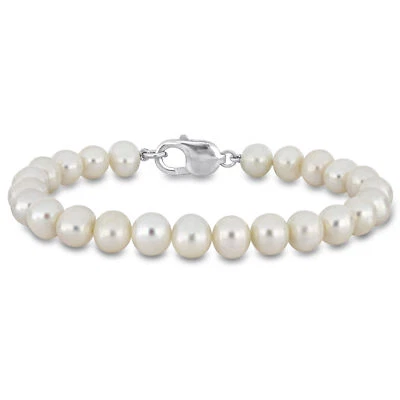 Amour Silver Lobster Clasp 9-9.5mm Men's FW Pearl Bracelet 9" - Image 1 of 4