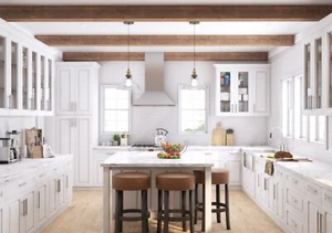 All Wood RTA 10X10 Traditional Elegant White Kitchen Cabinets Raised Panel Door - Picture 1 of 8