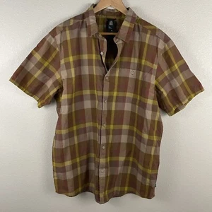Mountain Hardwear Mens XL Big Cottonwood Short Sleeve Plaid Brown Yellow Shirt - Picture 1 of 4
