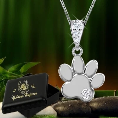 Pfötchen Anhänger mit Zirkonia Kristallen 925 Sterling-Silber Pfote Hund Katze  - Bild 1 von 3