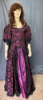 Black & pink flowered-Medieval court Lady in waiting/princess, excellent cond. - Image 1 of 4