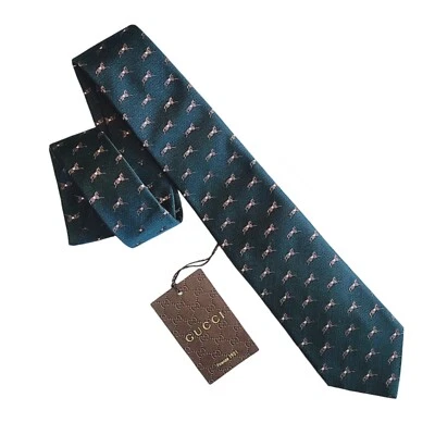 ⚡RARO⚡ Corbata GUCCI Verde Texturizada Caballo Seda *NUEVA CON ETIQUETAS* 100% AUTÉNTICA 🐎 Foto 1 de 4