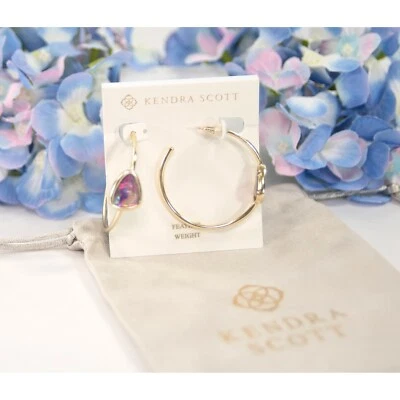 Kendra Scott Margot Hoop Lilac Abalone Gold Drop Dangle Earrings NWT - Image 1 of 4