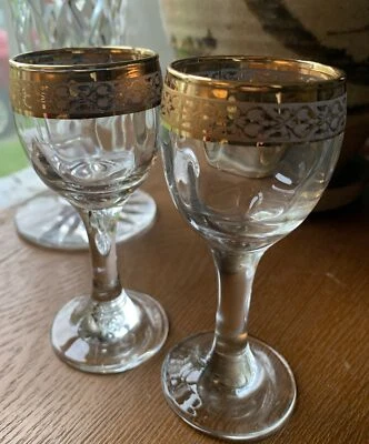 2 Classique 2oz Sherry Cordial glasses by Circleware Crystal Gold Rims - Image 1 of 3