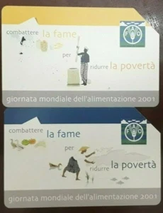 2 Schede telefoniche COMBATTERE LA FAME PER RIDURRE LA POVERTÀ usate MAGNETIZATE - Foto 1 di 2